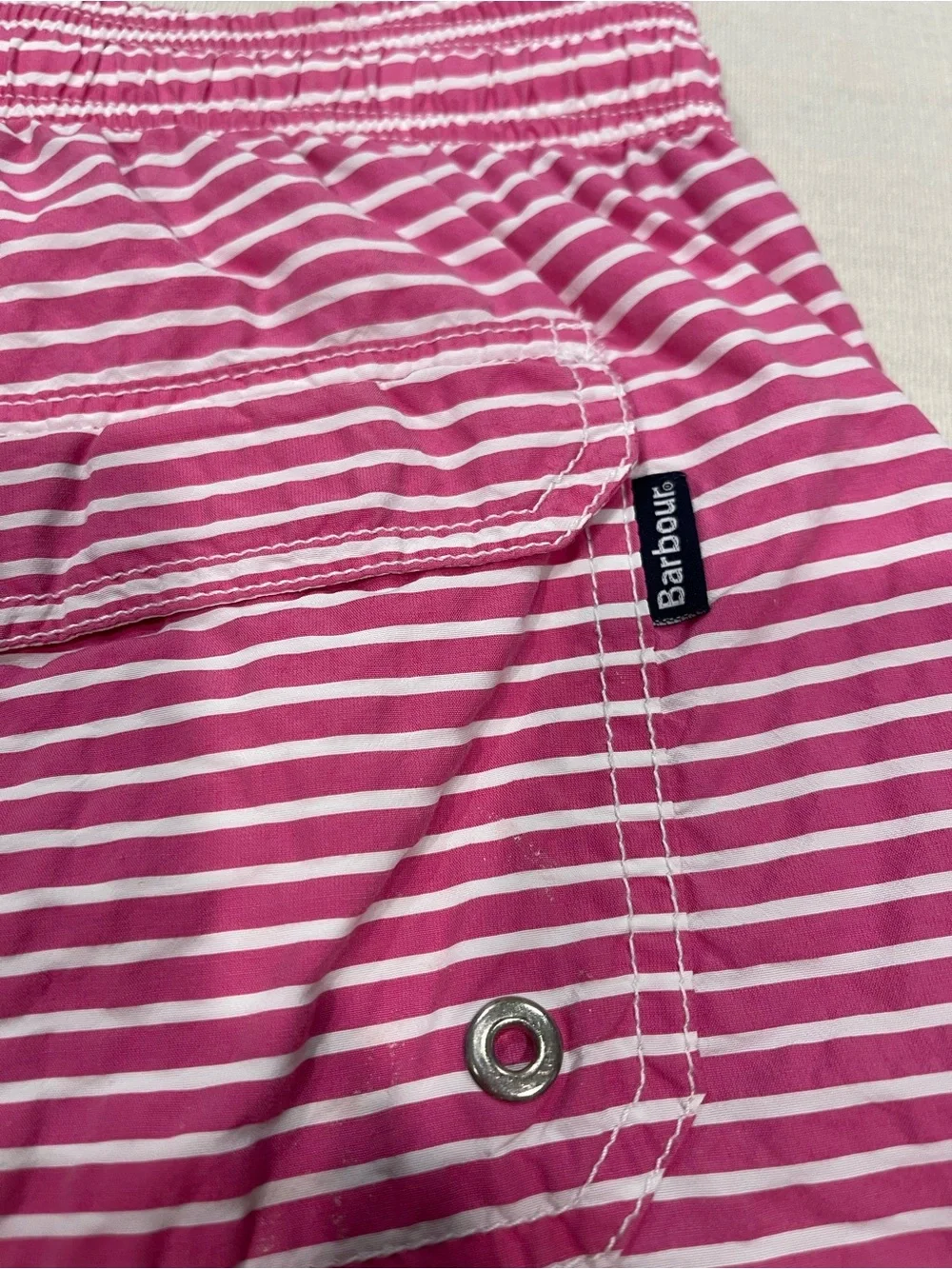 Barbour Milton Pink White Striped Swim Trunks Shorts Men's Size Large